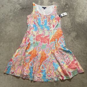 Chaps‎ Dress Womens 14 P Paisley Sleeveless Fit Flare Scoopneck Colorful